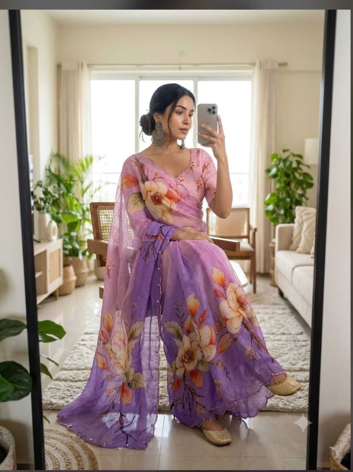Chinon Designer Saree in Pink