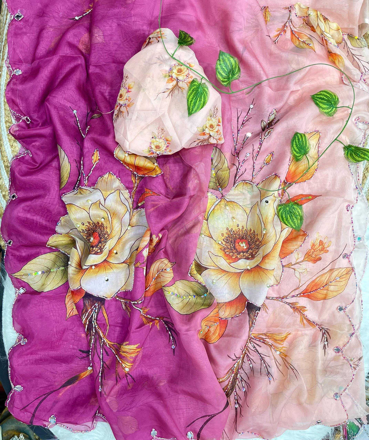 Chinon Designer Saree in Pink