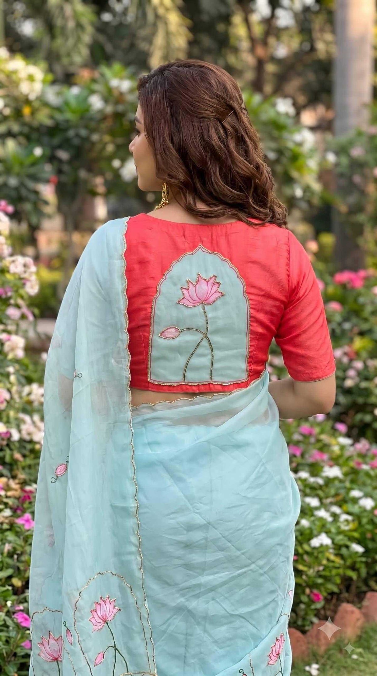 Georgette Printed Saree in Sky