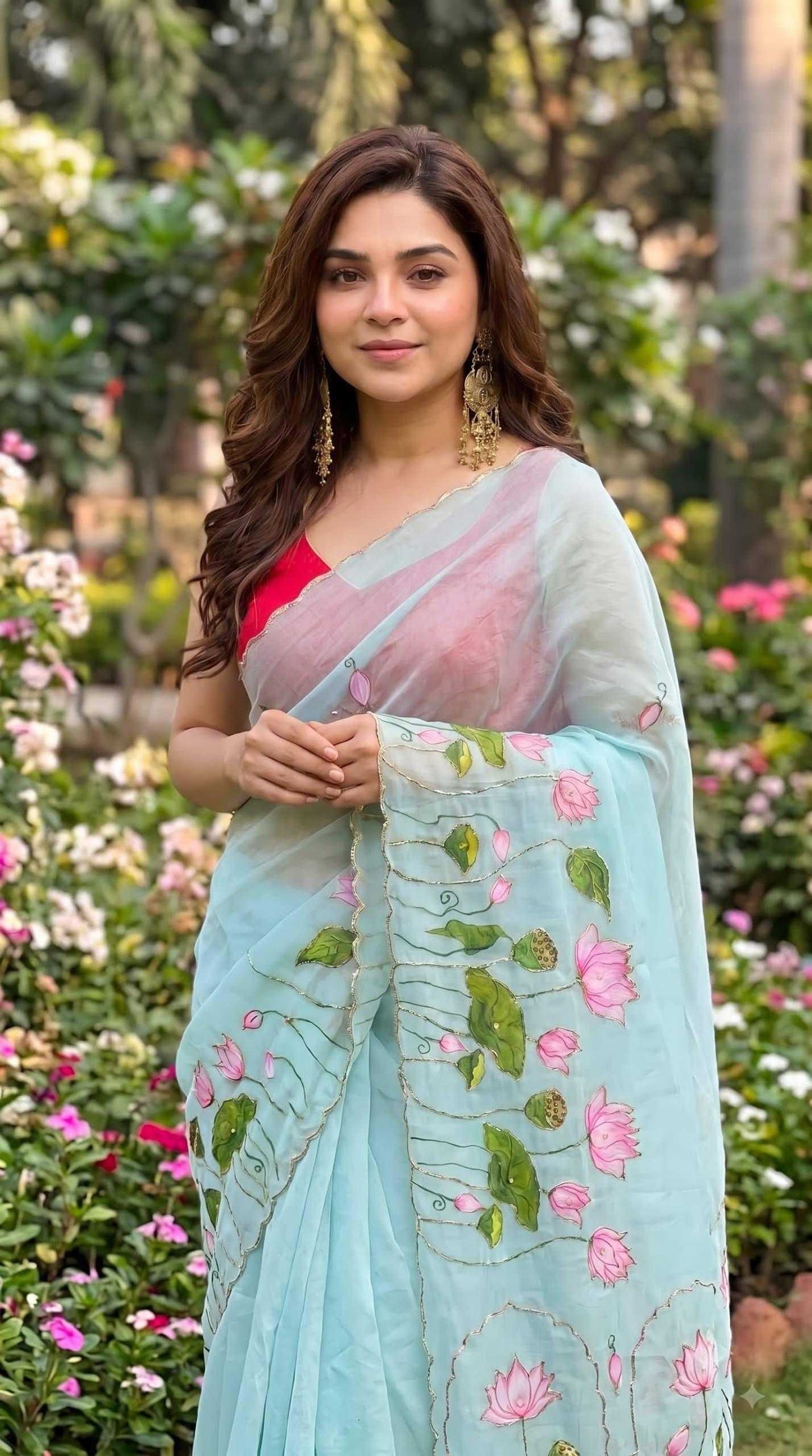 Georgette Printed Saree in Sky