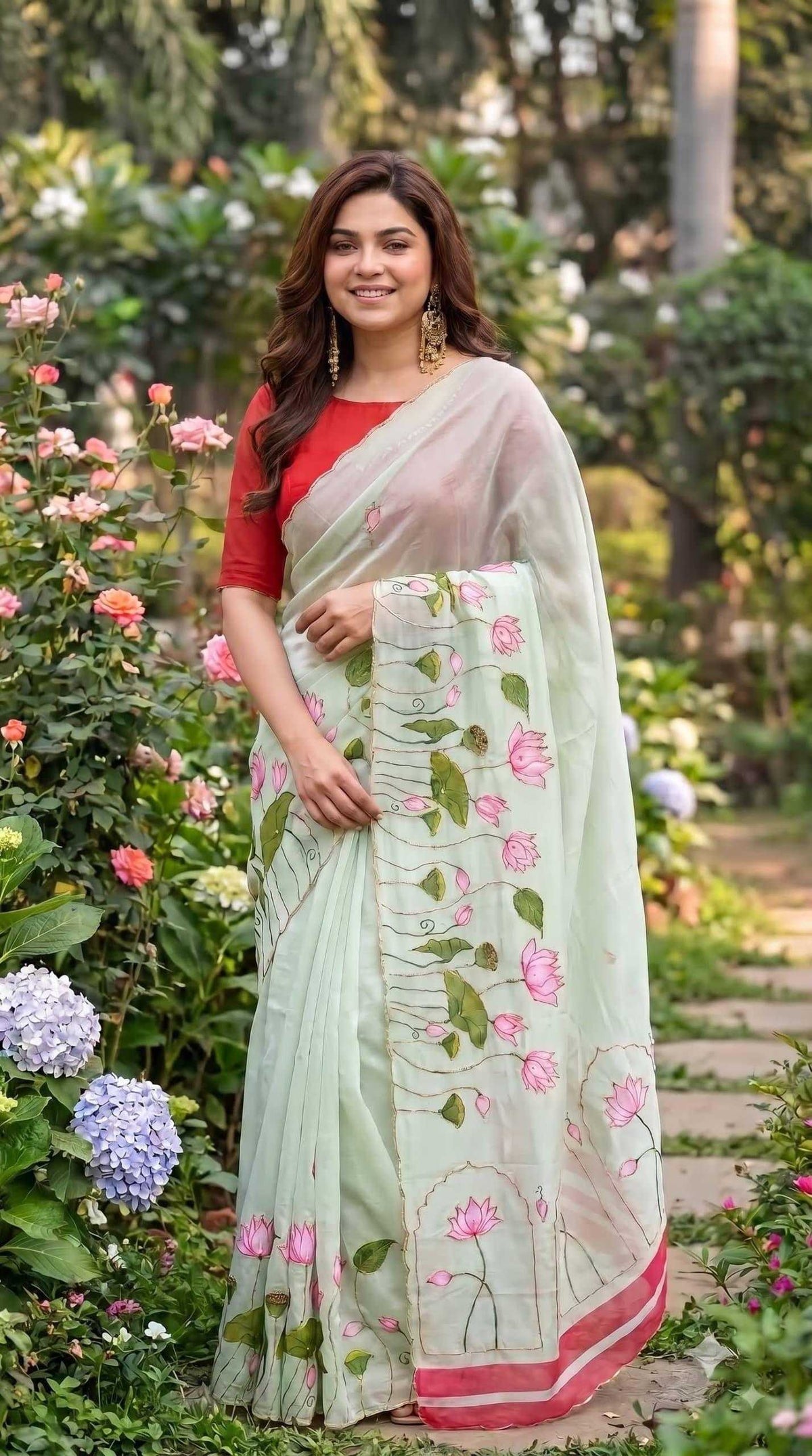 Georgette Printed Saree in Sky