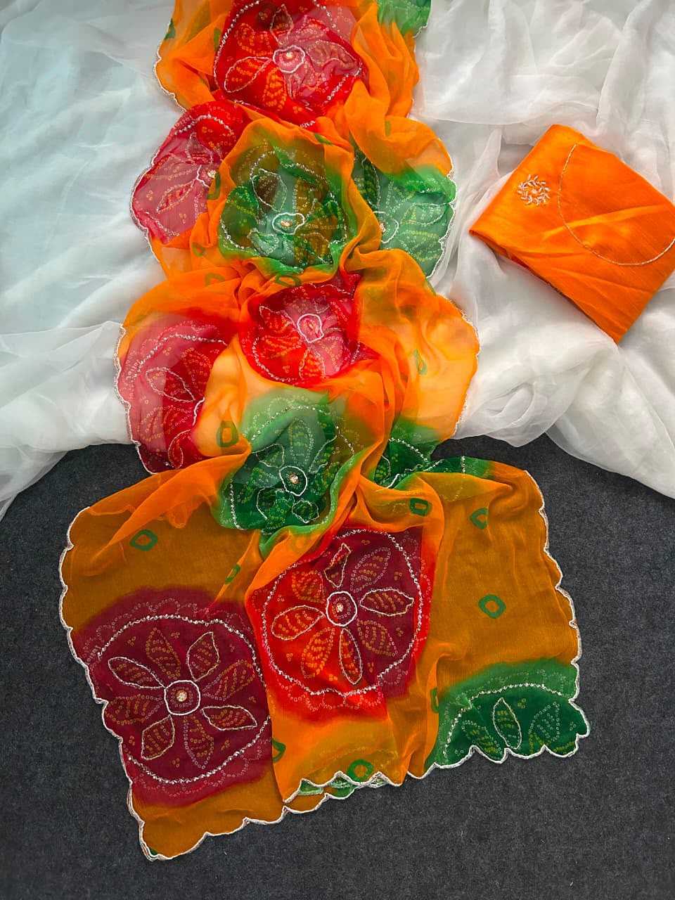 Chiffon Designer Saree in Orange