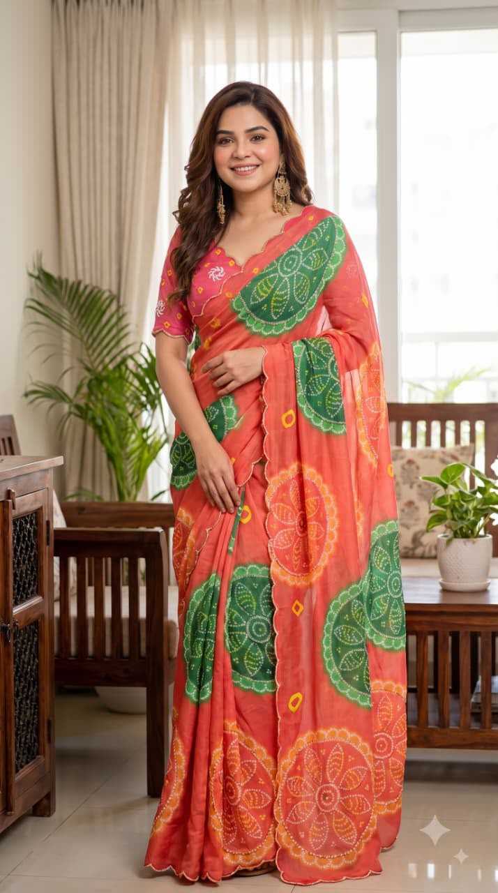 Chiffon Designer Saree in Orange
