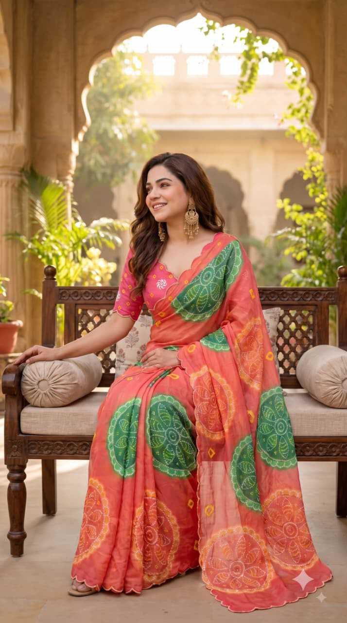 Chiffon Designer Saree in Orange