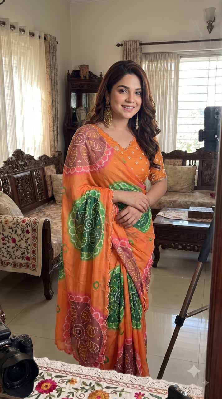 Chiffon Designer Saree in Orange
