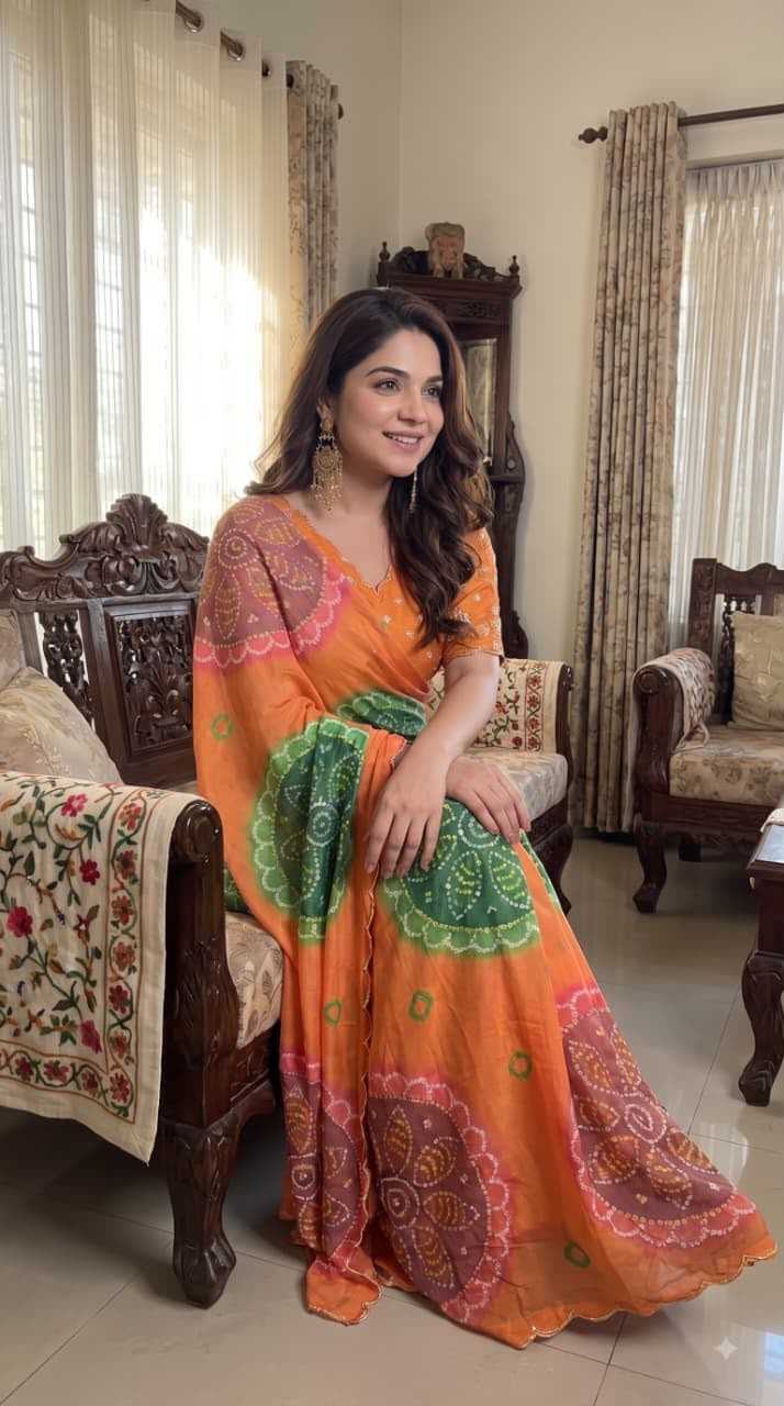 Chiffon Designer Saree in Orange