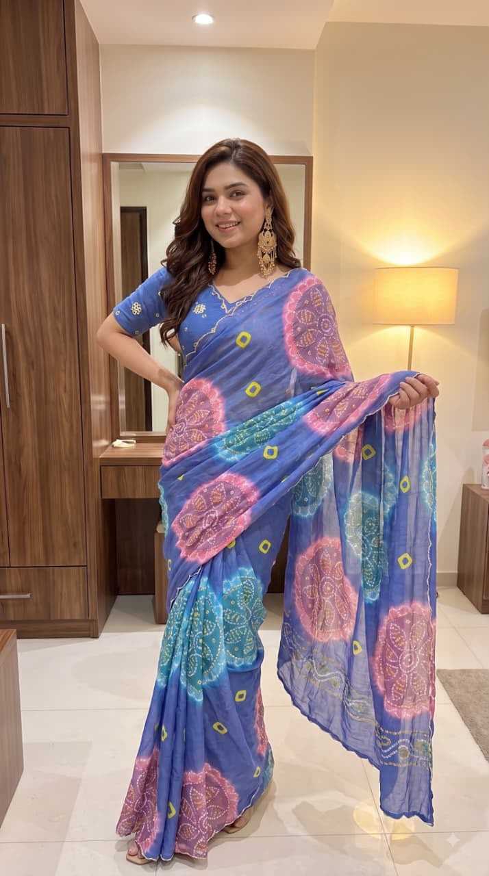 Chiffon Designer Saree in Orange