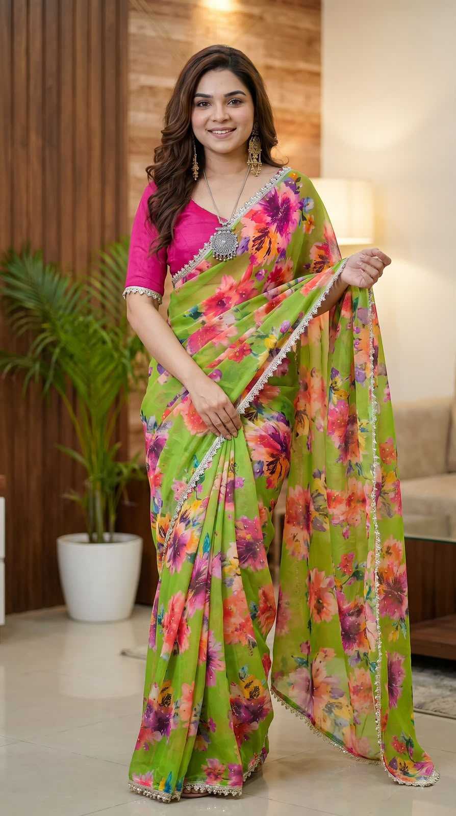 Georgette Fancy Saree in Orange