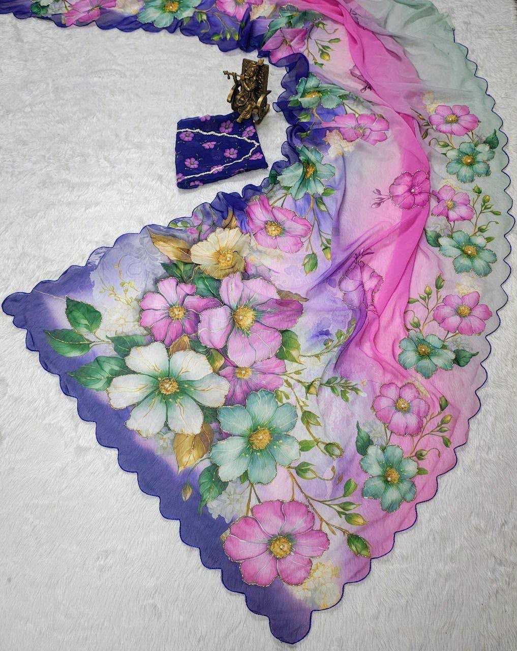 Georgette Fancy Saree in Pink