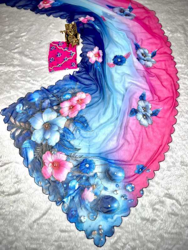 Georgette Printed Saree in Sea Blue
