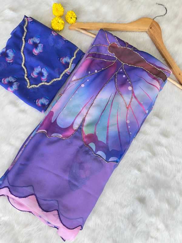 Georgette Fancy Saree in Violet