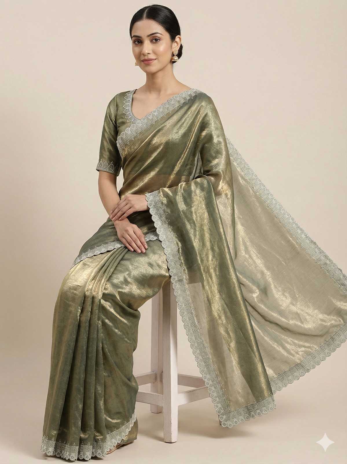 Space Silk Traditional Saree in Mehndi