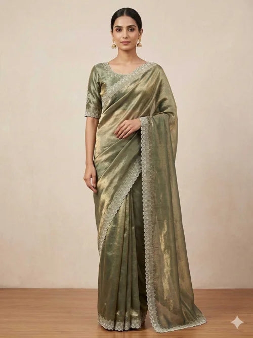 Space Silk Traditional Saree in Mehndi
