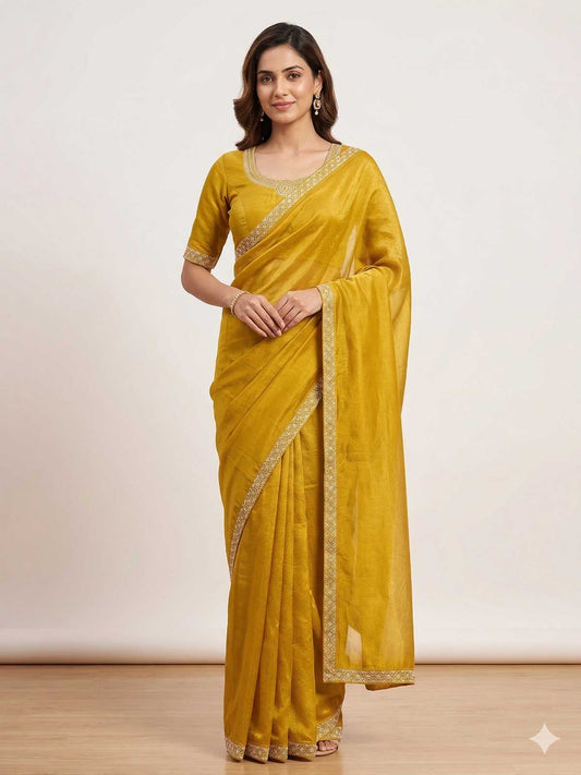 Space Silk Party Wear Saree in Yellow