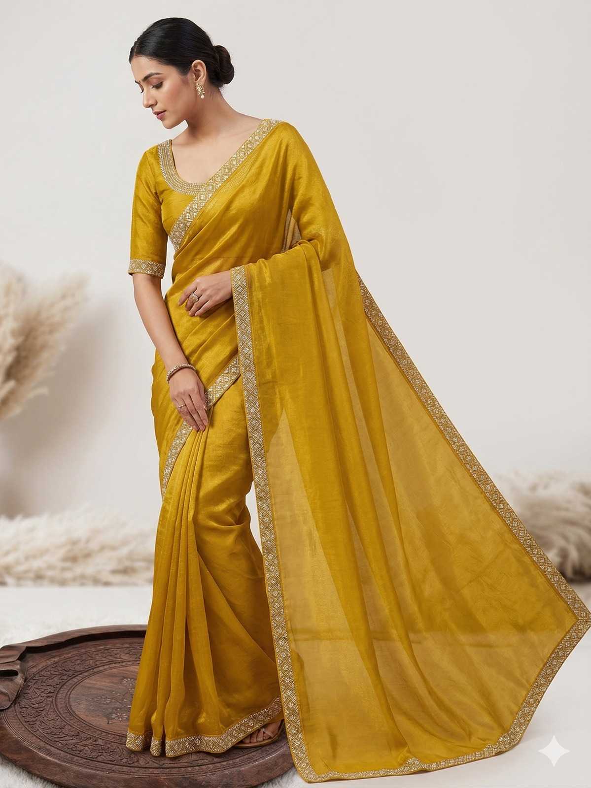 Space Silk Traditional Saree in Yellow