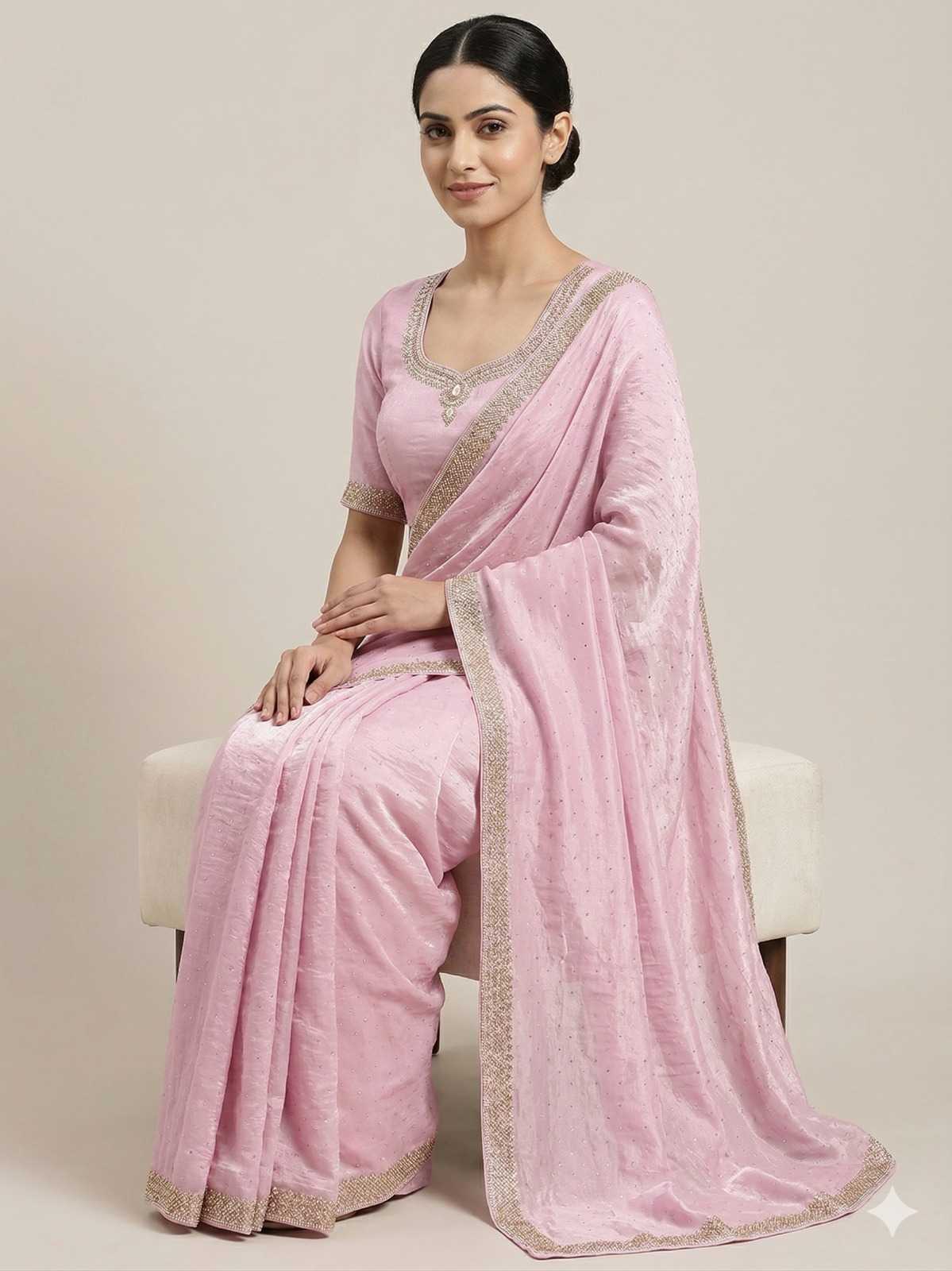Space Silk Sequence Saree in Red