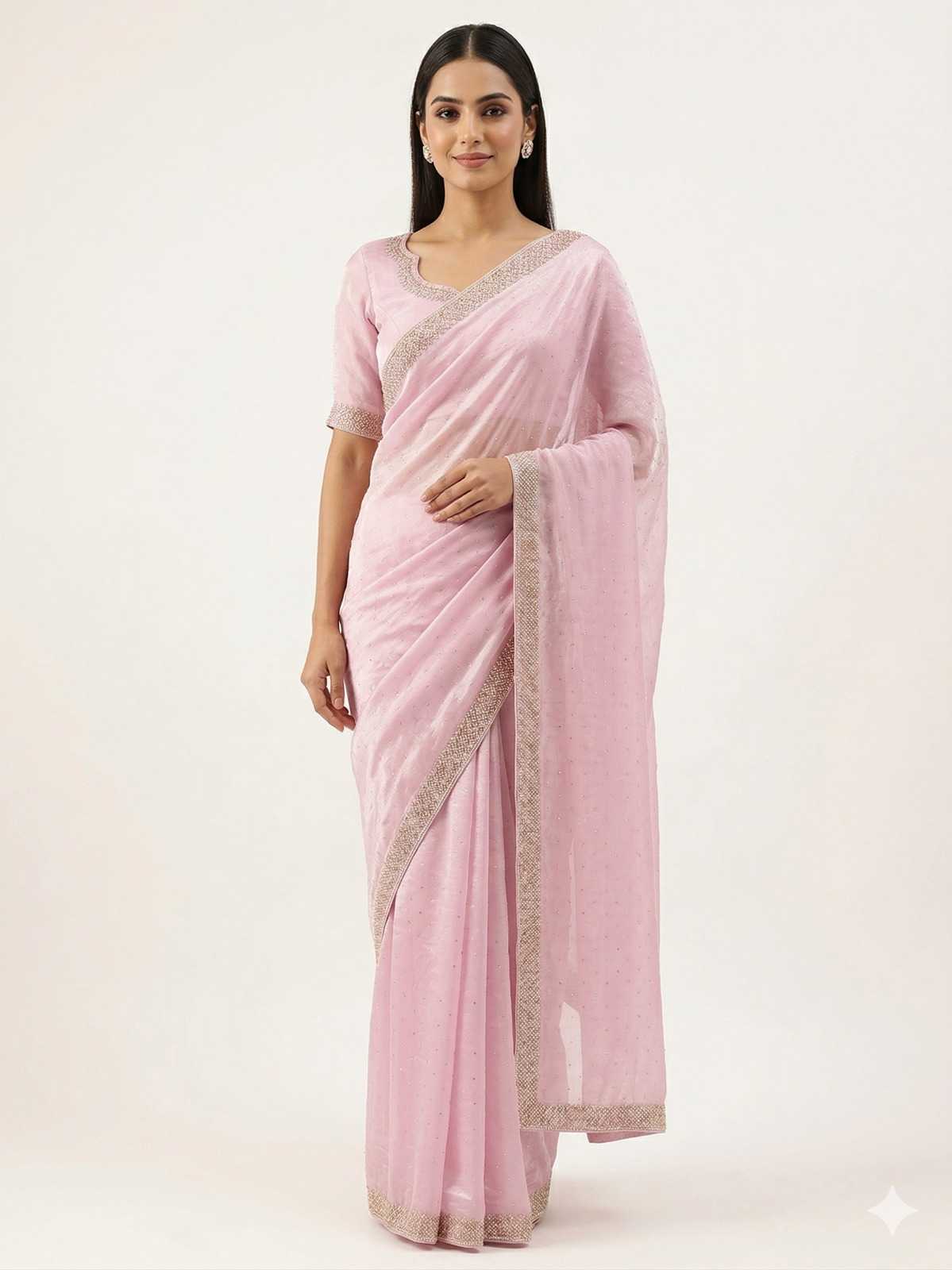 Space Silk Sequence Saree in Red
