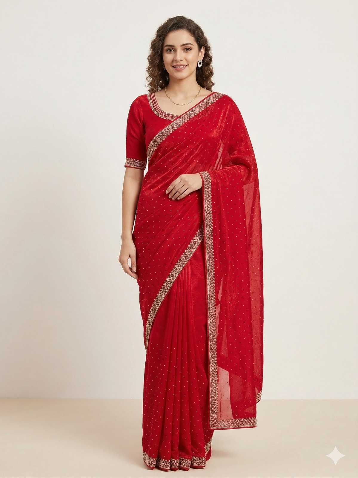 Space Silk Sequence Saree in Red