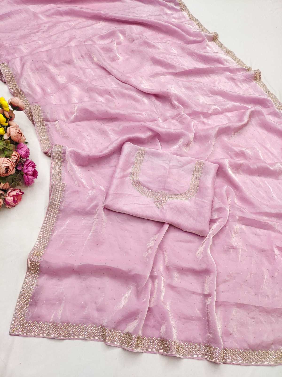 Space Silk Sequence Saree in Red