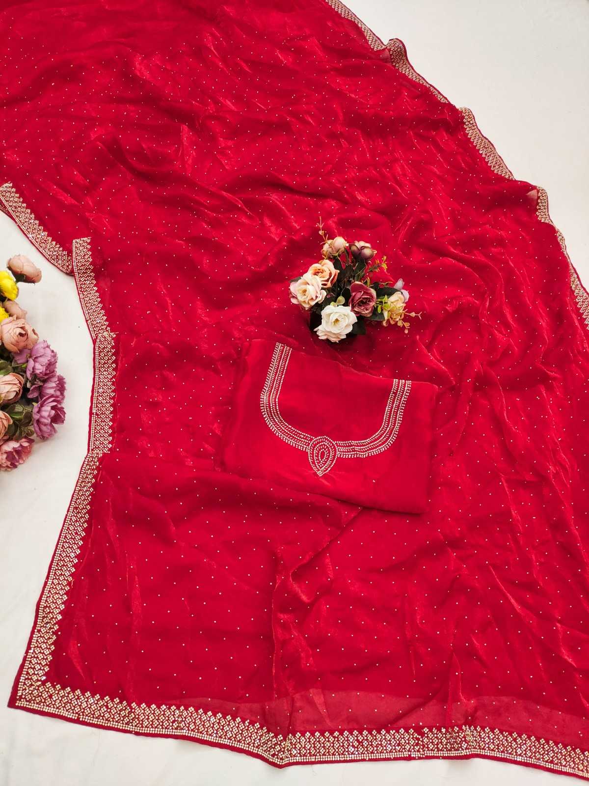 Space Silk Sequence Saree in Red