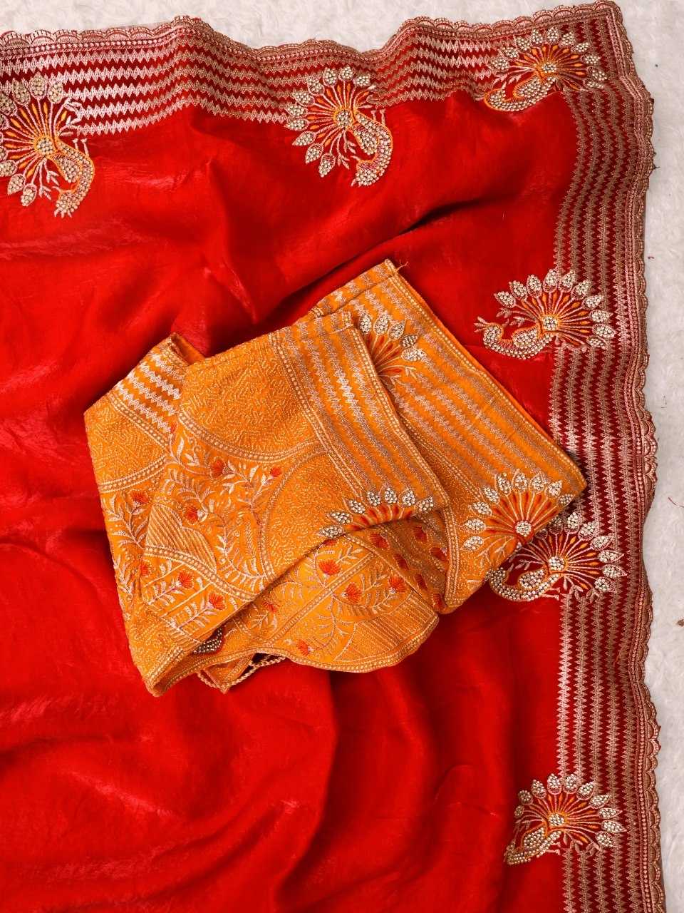 Satin Silk Soft Saree in Orange