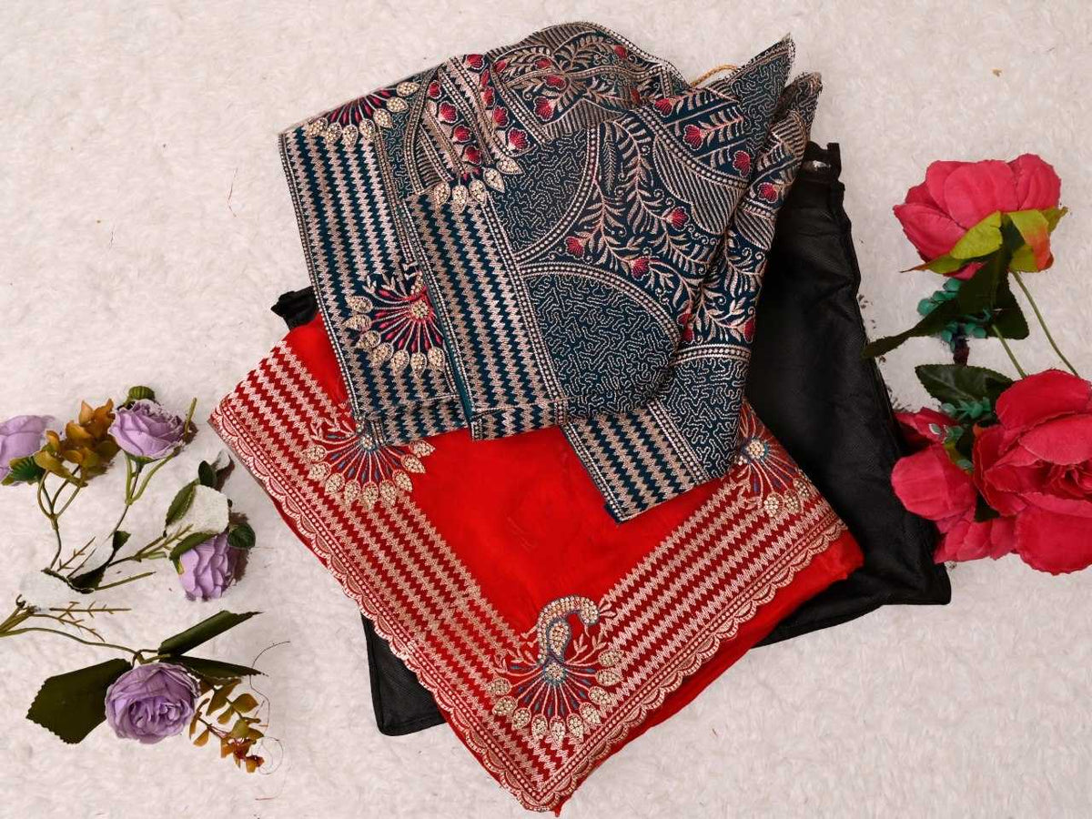 Satin Silk Soft Saree in Orange