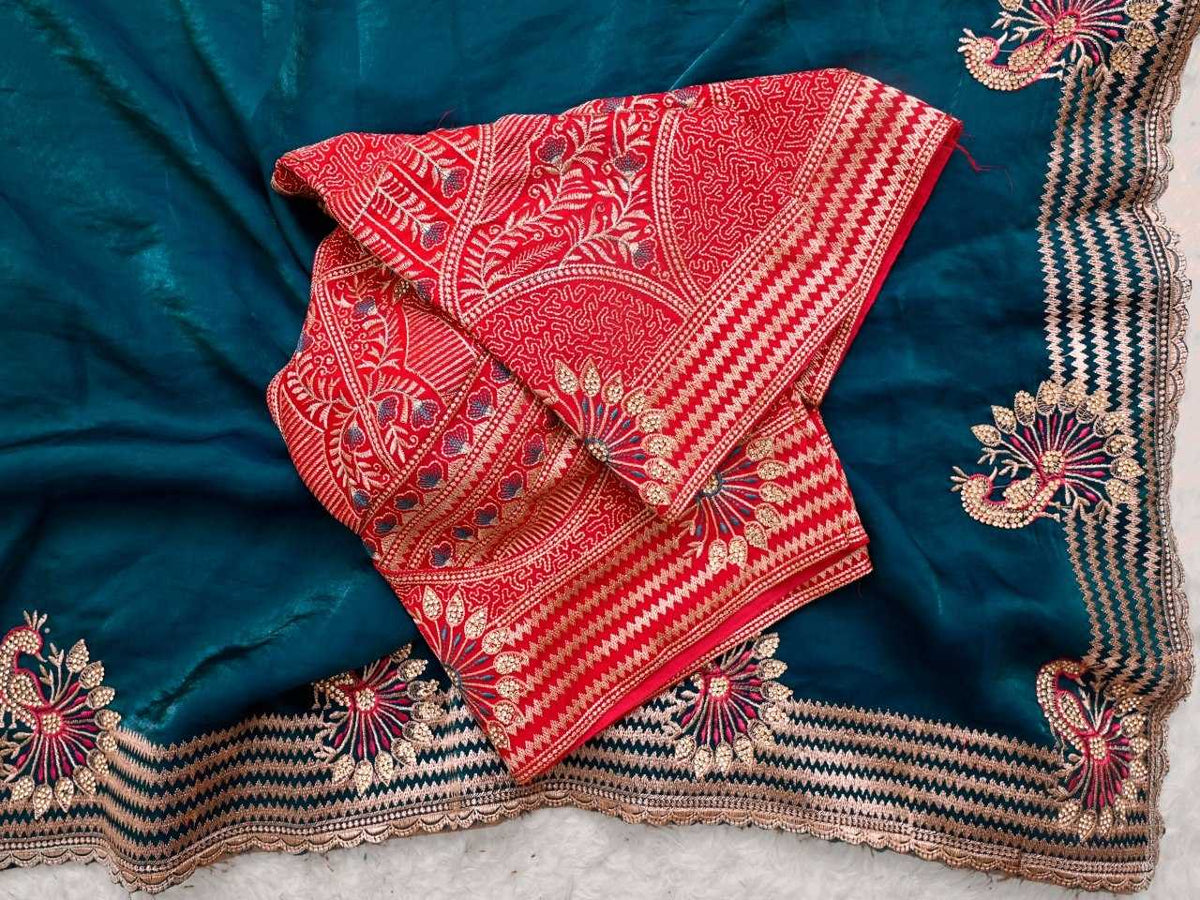 Satin Silk Soft Saree in Orange