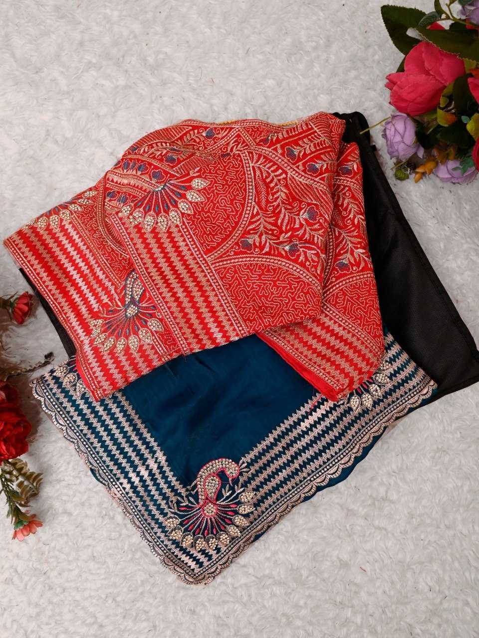 Satin Silk Soft Saree in Orange