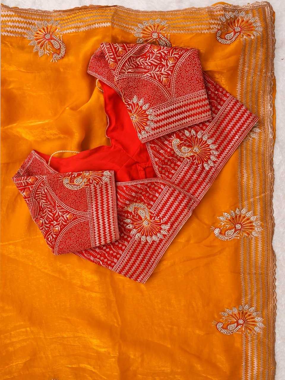 Satin Silk Soft Saree in Orange