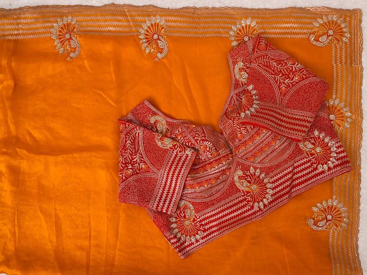Satin Silk Soft Saree in Orange