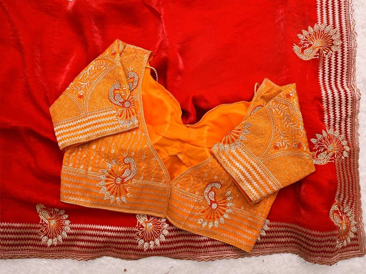 Satin Silk Soft Saree in Orange