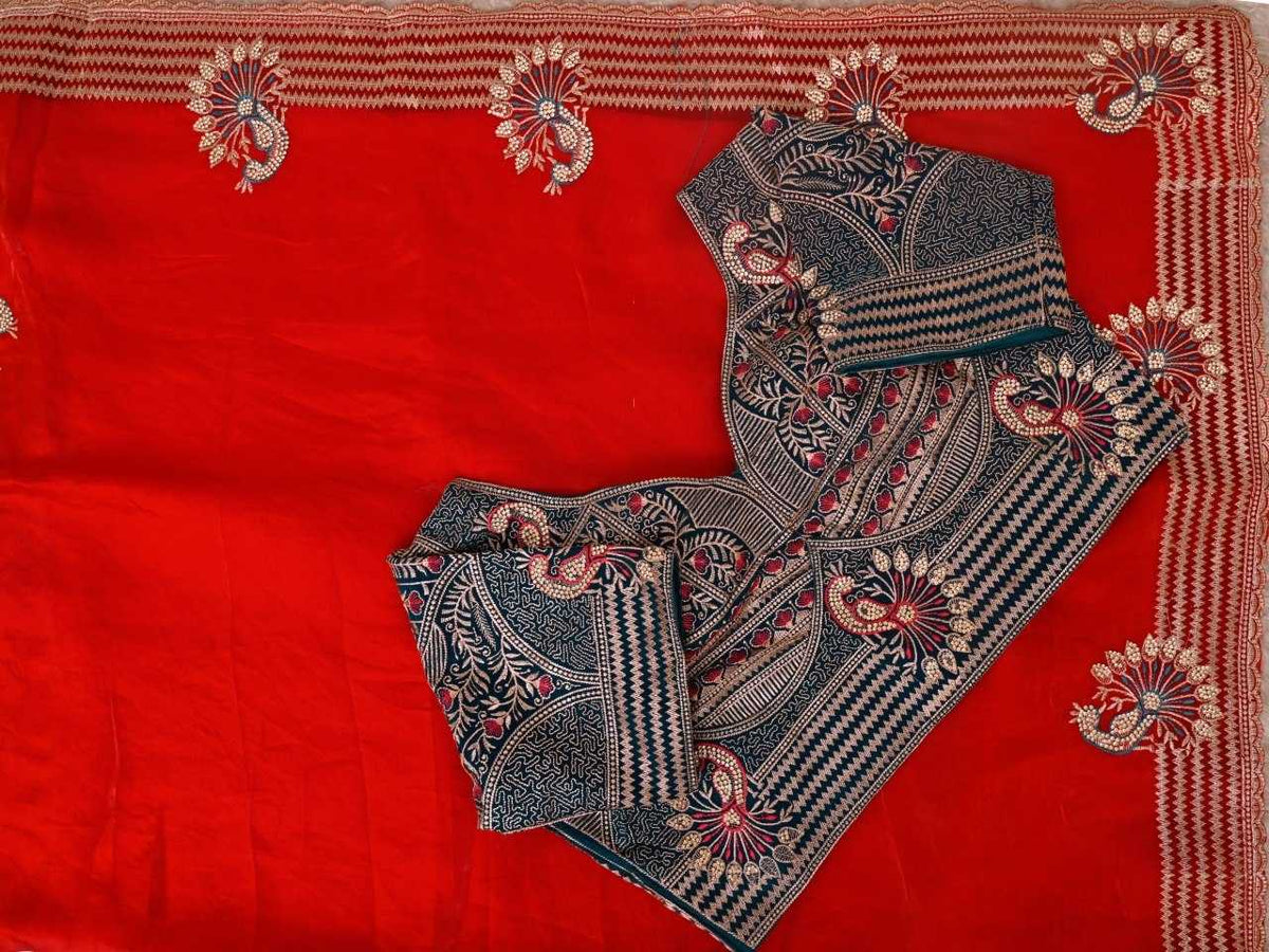 Satin Silk Soft Saree in Orange