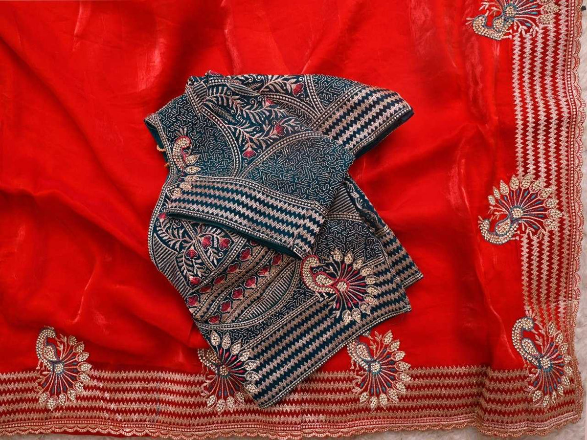 Satin Silk Soft Saree in Orange