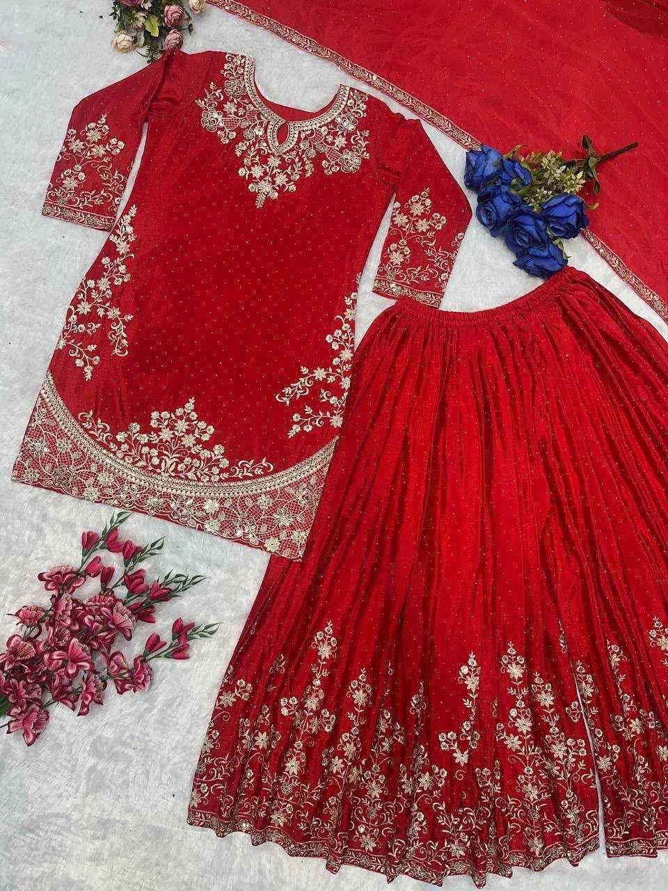 Chinon Silk Embroidery Suit