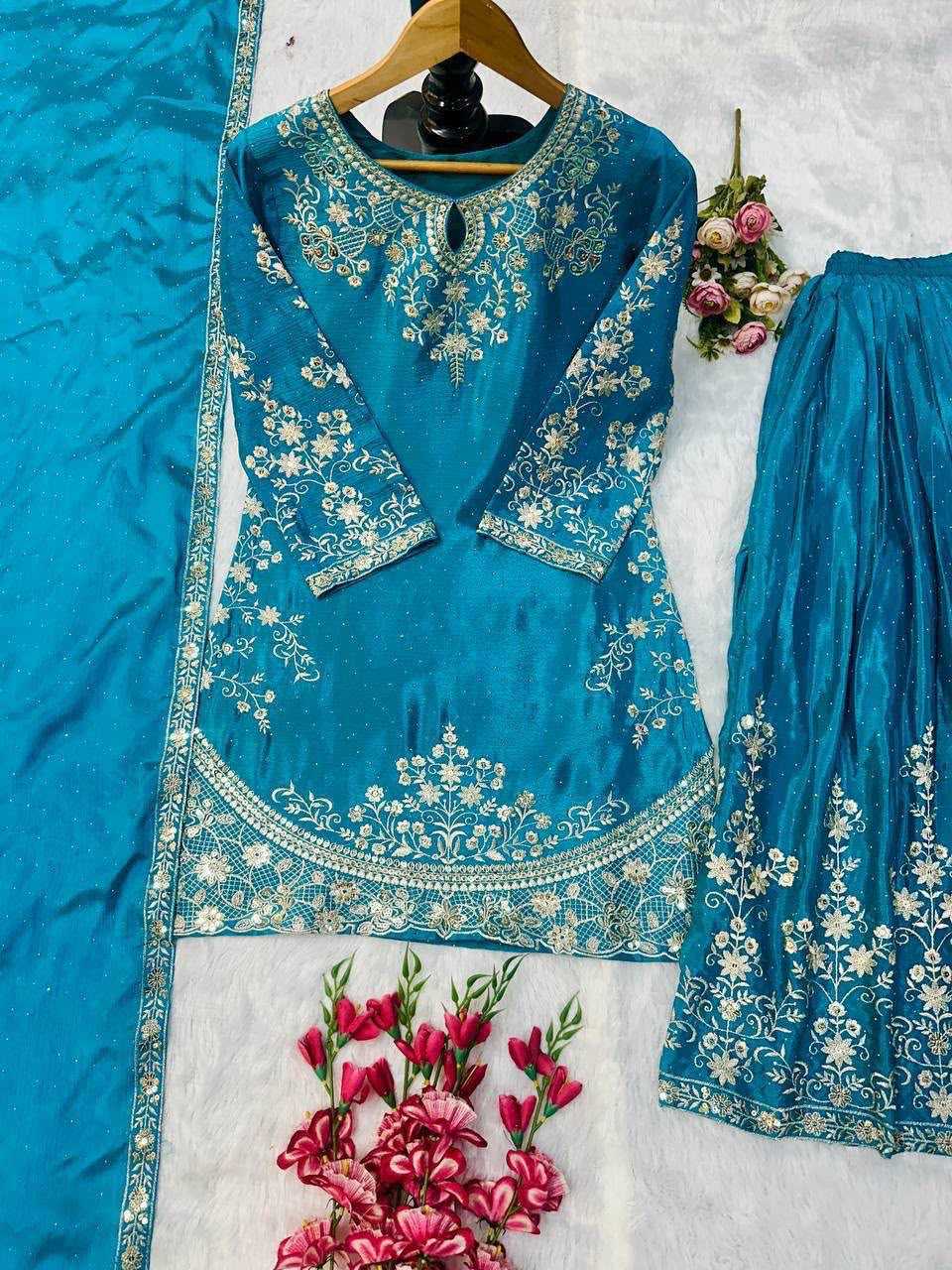 Chinon Silk Embroidery Suit