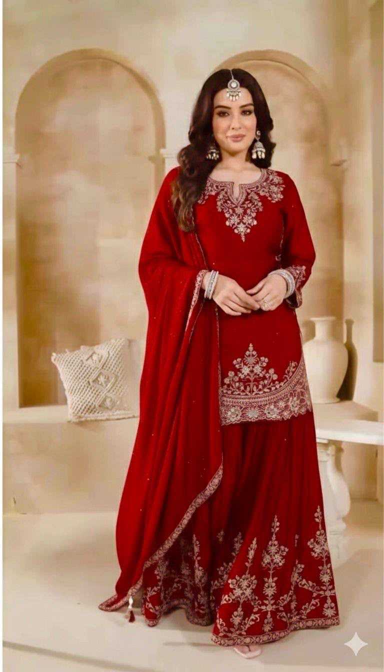 Chinon Silk Embroidery Suit