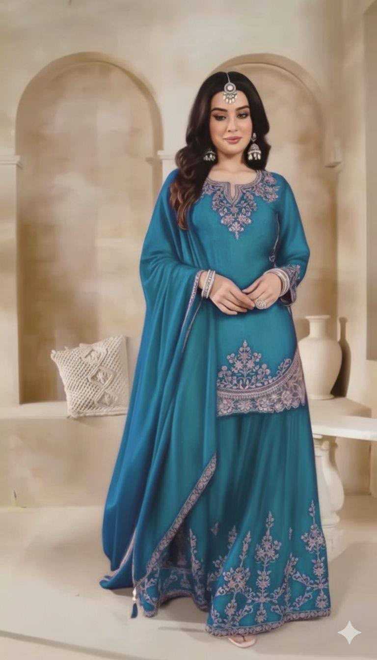 Chinon Silk Embroidery Suit