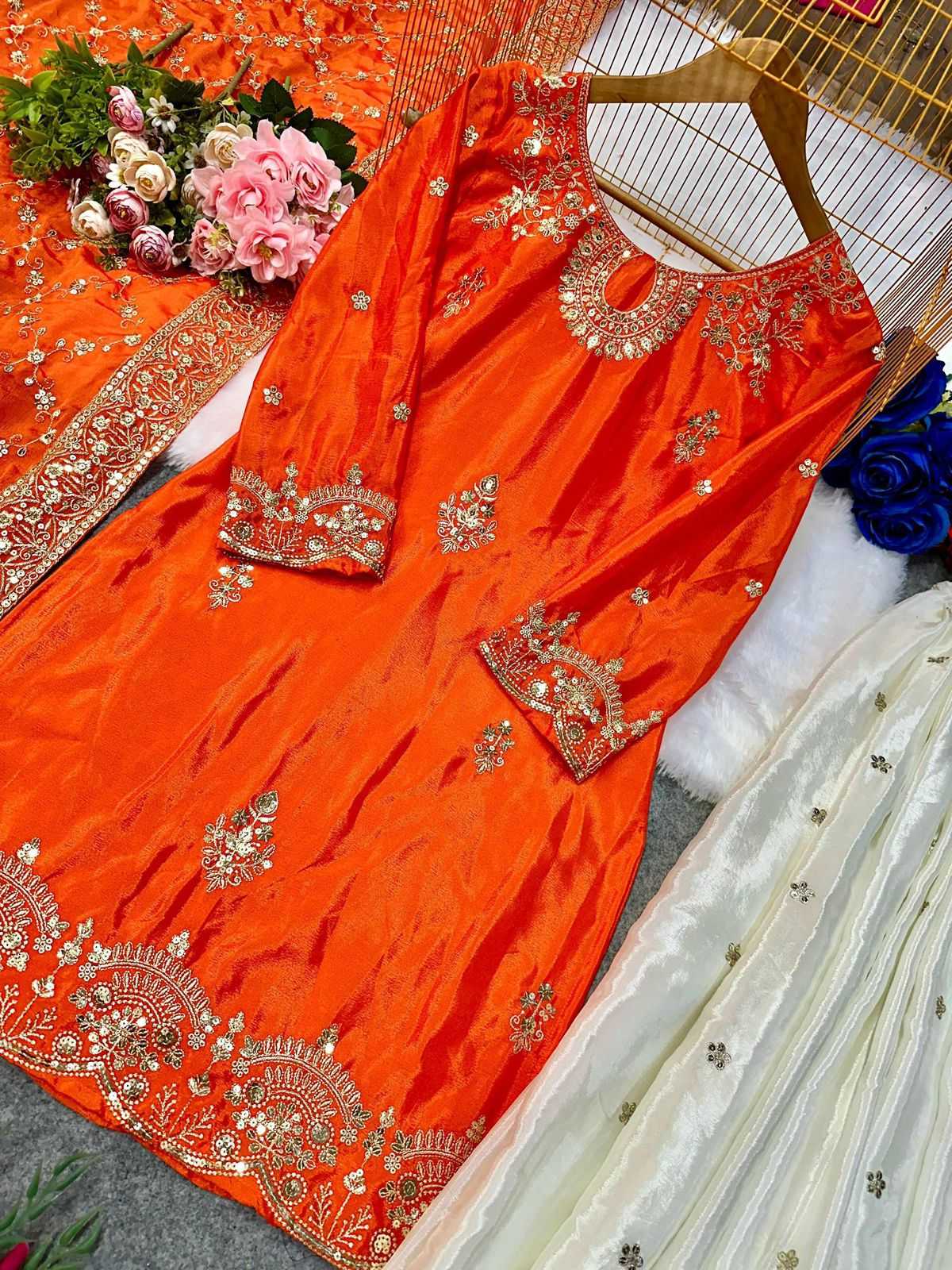 Chinon Silk Embroidery Suit