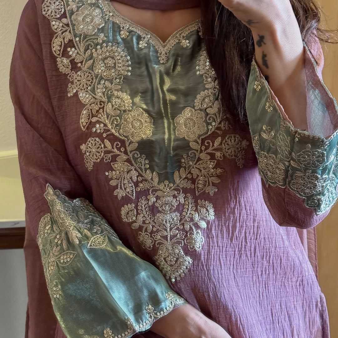 Crush Silk Embroidery Suit