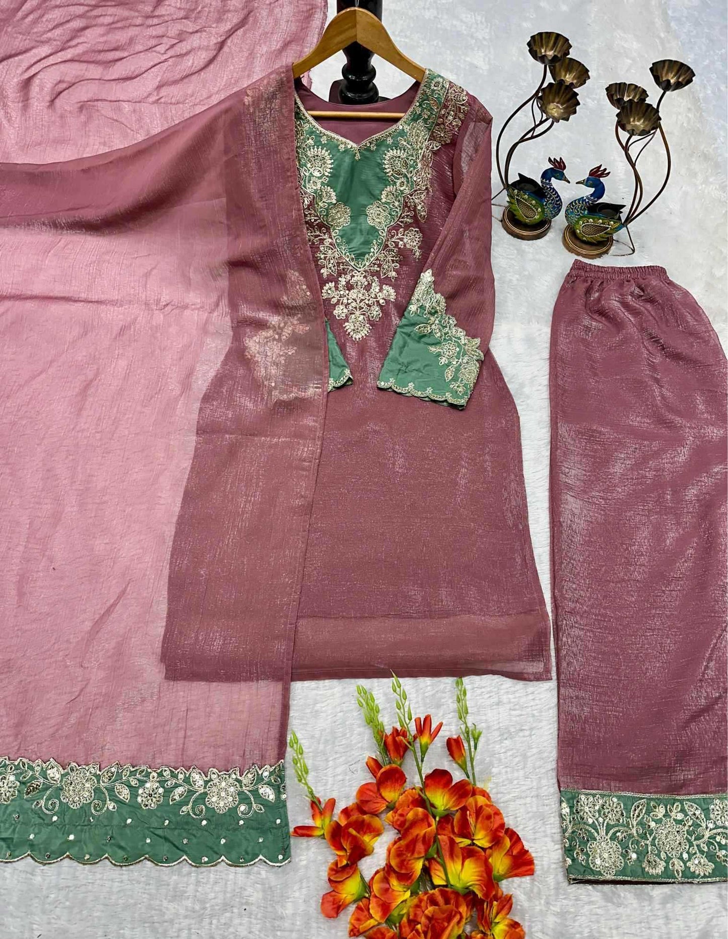 Crush Silk Embroidery Suit