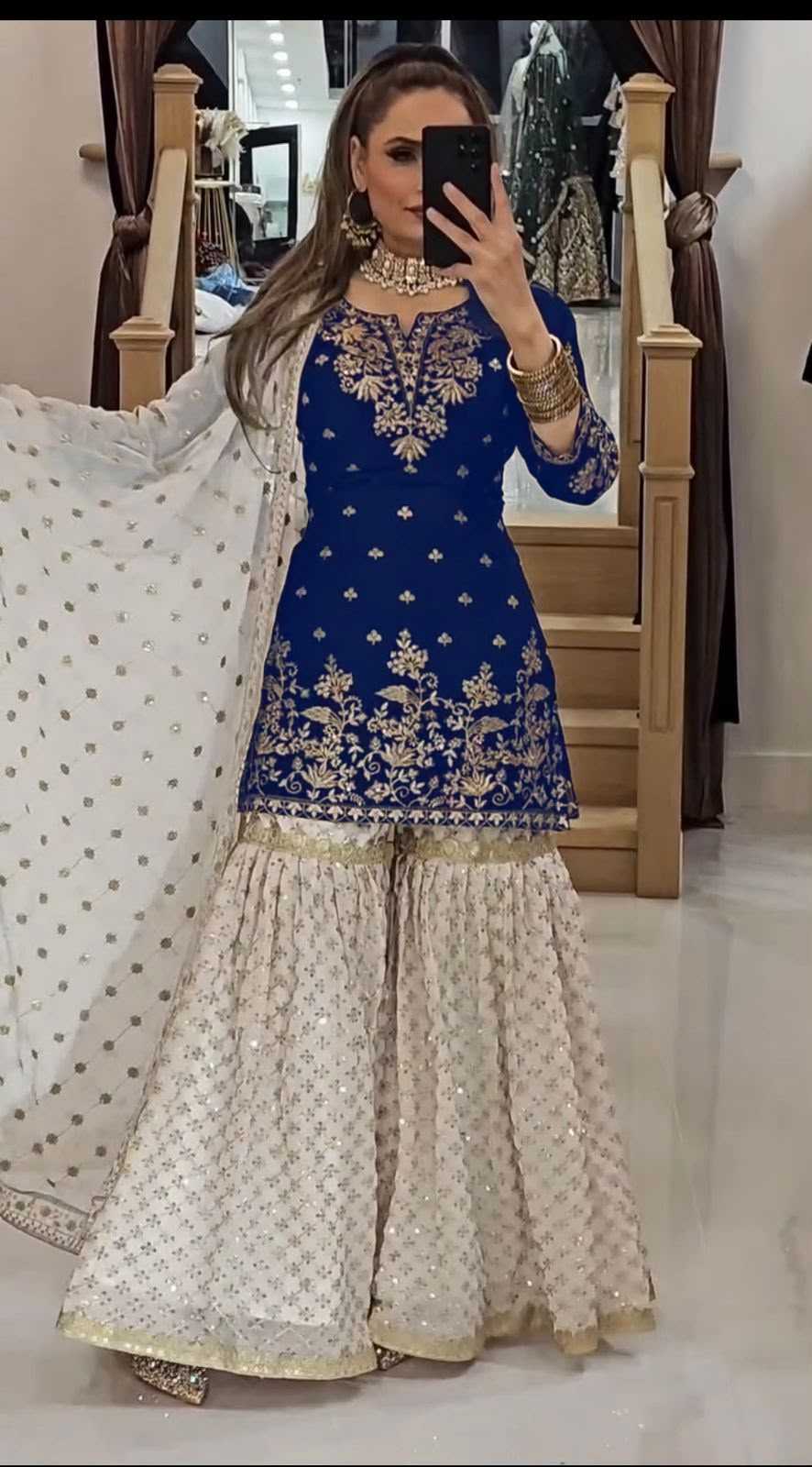 Faux Georgette Embroidery Suit in Bottle Green