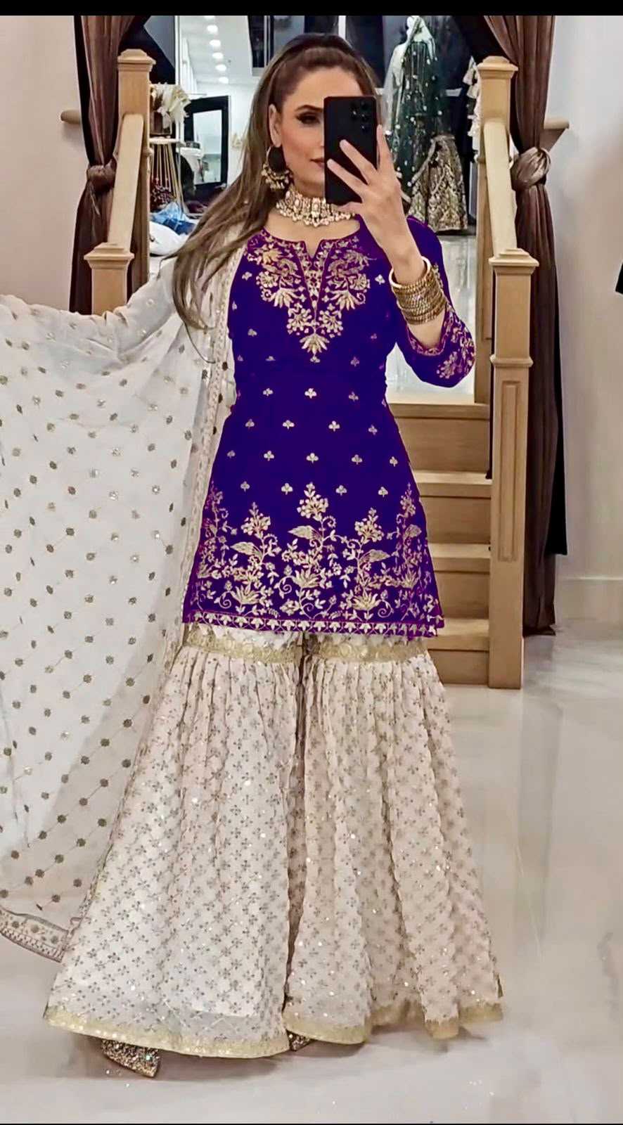 Faux Georgette Embroidery Suit in Bottle Green