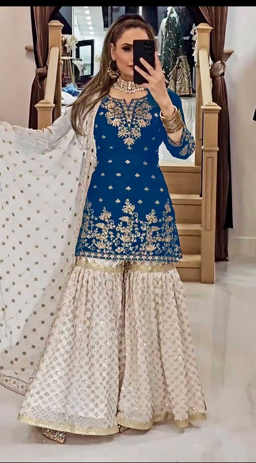 Faux Georgette Embroidery Suit in Bottle Green