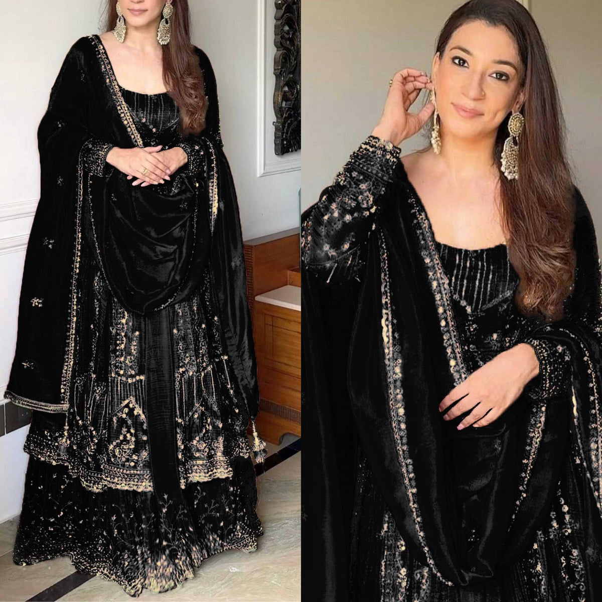 Crush Silk Embroidery Gown