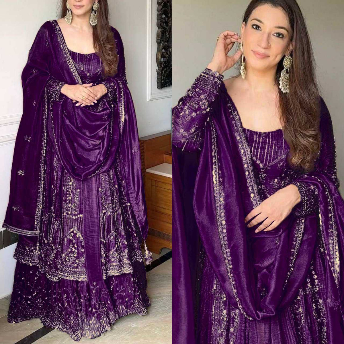 Crush Silk Embroidery Gown