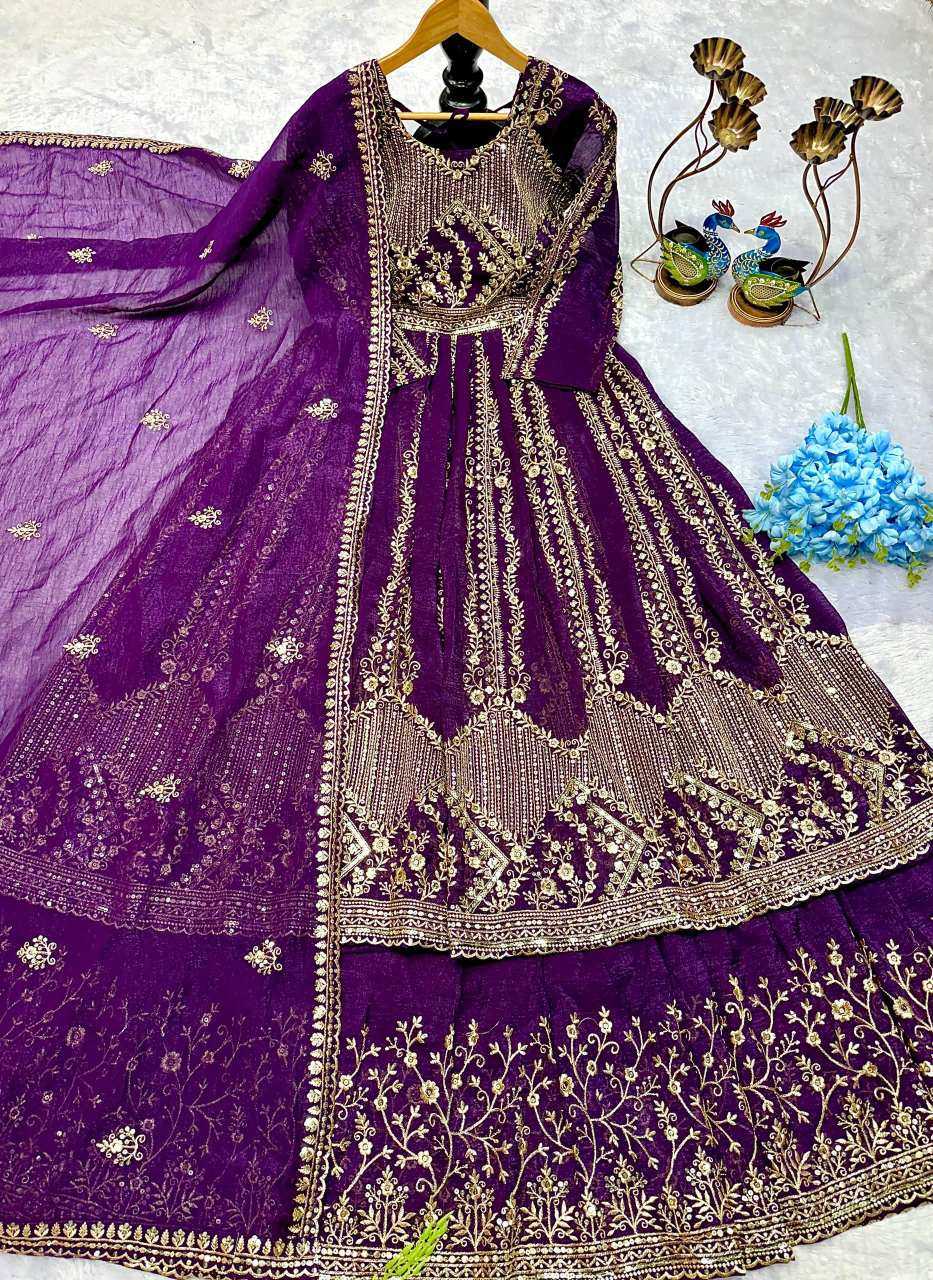 Crush Silk Embroidery Gown