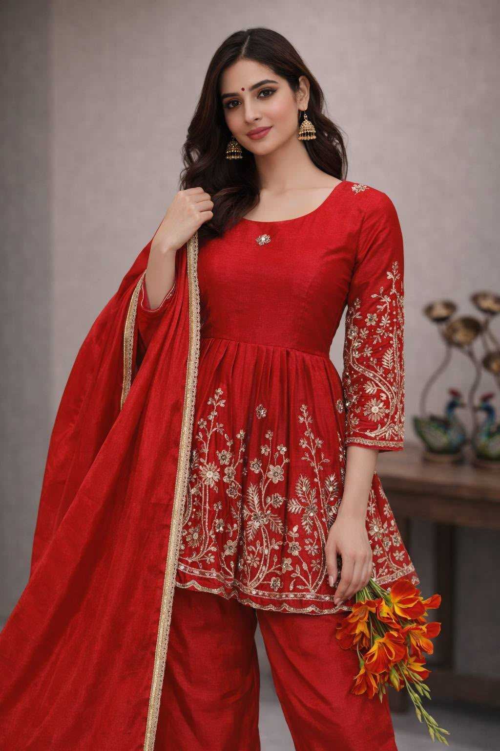 Chinon Silk Sharara Salwar Suit