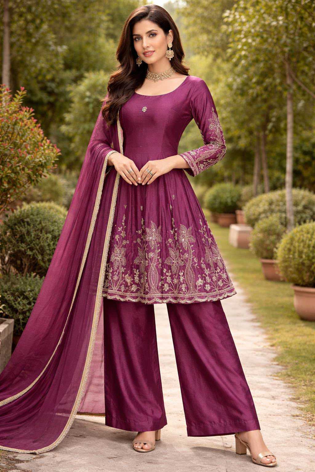 Chinon Silk Sharara Salwar Suit