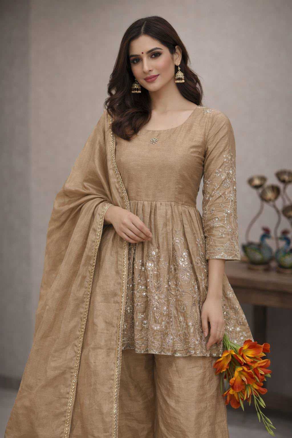 Chinon Silk Sharara Salwar Suit