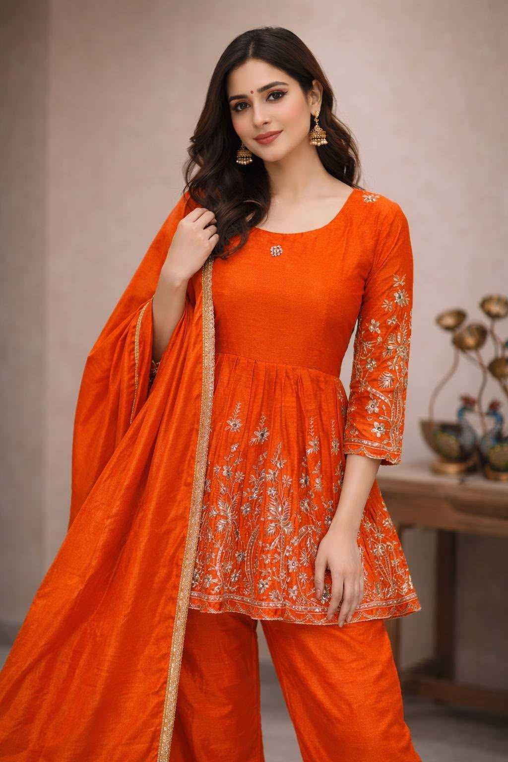 Chinon Silk Sharara Salwar Suit